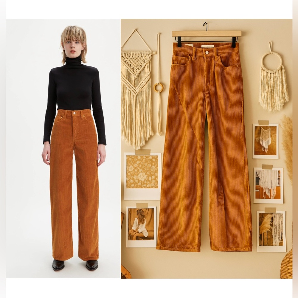 Levi's Ribcage Wide Leg Super High Rise Wide-Wale Corduroy Pants • Brown • 25 2